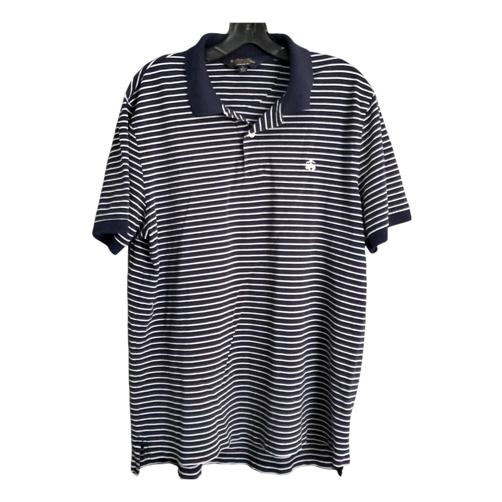 BROOKS BROTHER Navy Blue & White Stripes ORIGINAL FIT POLO SHIRT Supima Cotton L